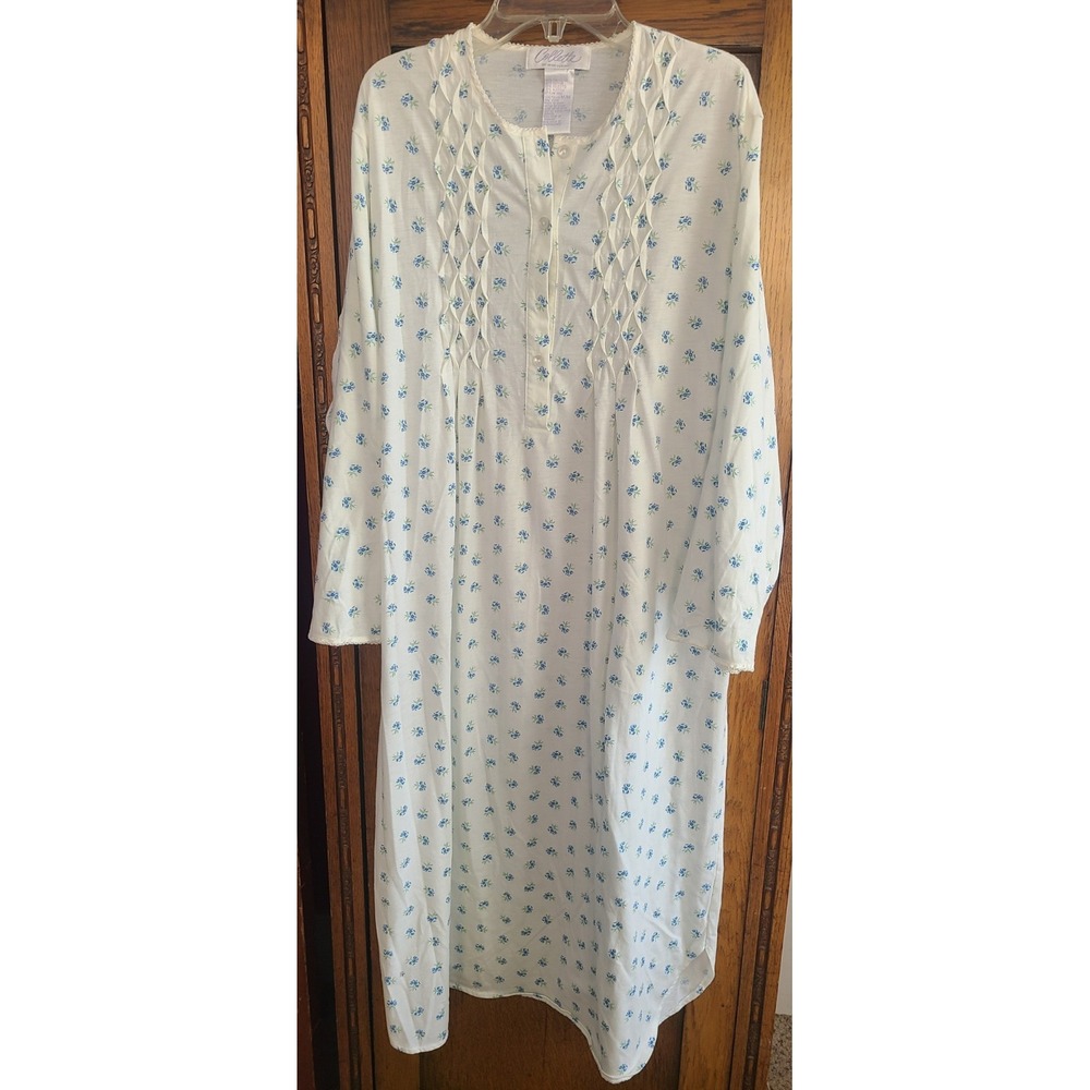 Vintage Womens Collette by Miss Elaine Nightgown Blue Flower Lattice Traditional